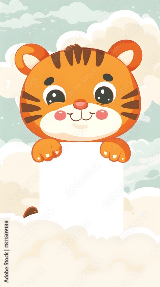 Fototapeta premium Playful Tiger Cub in Clouds