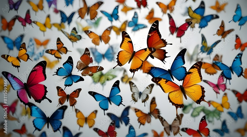 Fototapeta premium Beautiful abstraction from bright butterflies on a white background.generative.ai 