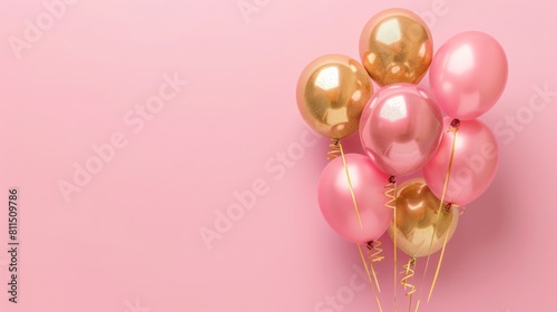 Pink and gold balloons on a pink background photo
