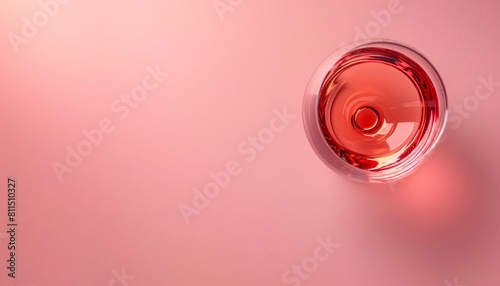 glass of rose wine, top view banner background