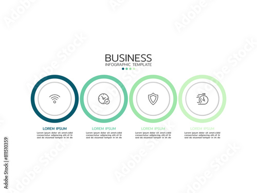 Thin line flat infographic design template. Business concept with icons and 4 options, steps, or processes. Can be used for graphs, presentations, workflow layout, banner, and web design.