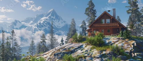 A cozy, mountainview cabin, with selfadjusting windows that optimize sunlight and a dronedelivery mailbox photo