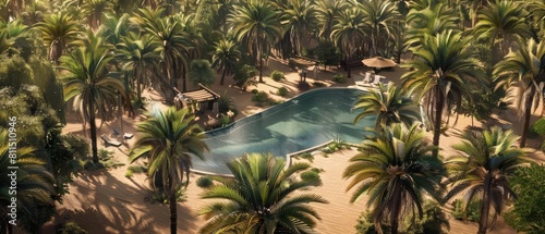 A desert oasis surrounded by lush palm trees, with a hightech, solarpowered water filtration system © Watercolor_Kawaii