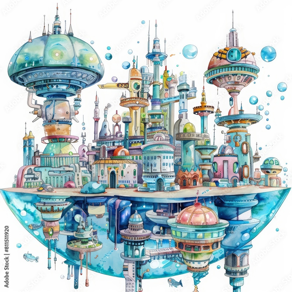 Obraz premium A kawaii creative futuristic charismatic watercolor painting captures the eery essence of ultramodern fashion