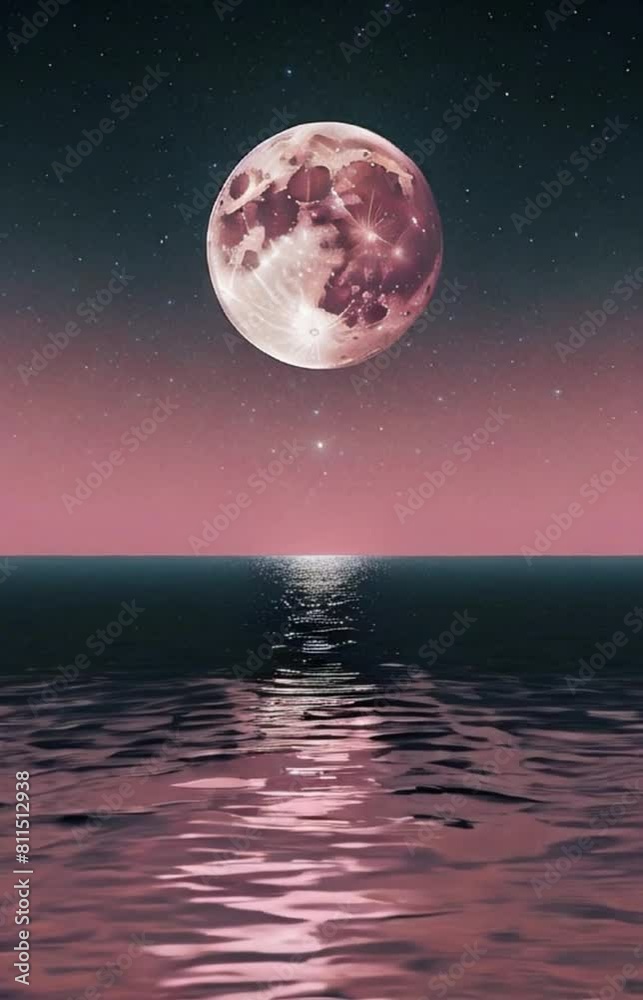 Big moon over the sea, full moon, ocean, calmness and a sky full of stars, a serene view of nature Generative AI Big moon over the sea, full moon, ocean, calmness and a sky full of stars, a serene view of nature Generative AI