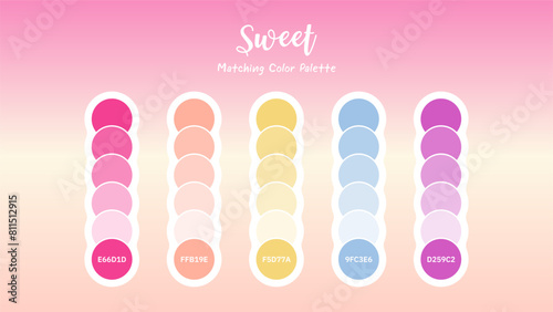 Set of Sweet Color Palette Combination in RGB Hex. Matching color palette guide swatch catalog collection with RGB HEX color combinations. A Sweet Color Palette Conjures Up Feelings of Sugary Treats.