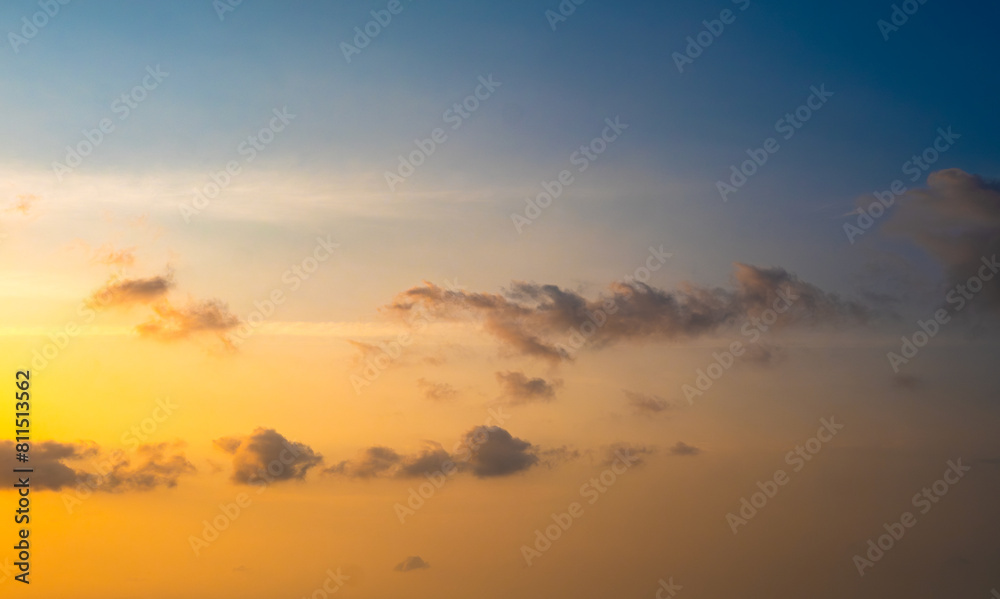Enjoy a panoramic view of the skyline. The sun rises in the morning sky with colorful clouds. and beautiful cloud patterns In the soft light of the morning Enjoy a panoramic view of the skyline. The sun rises in the morning sky with colorful clouds. and beautiful cloud patterns In the soft light of the morning