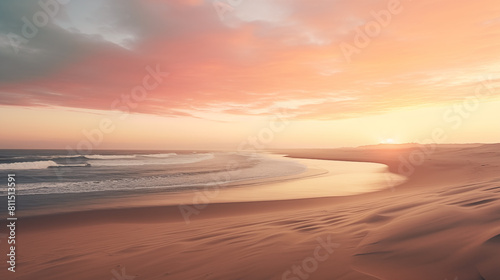 Sunset over the beach with clouds and pink sky