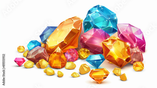 Cartoon vector pile of gold and gems isolation over white background, Illustration photo