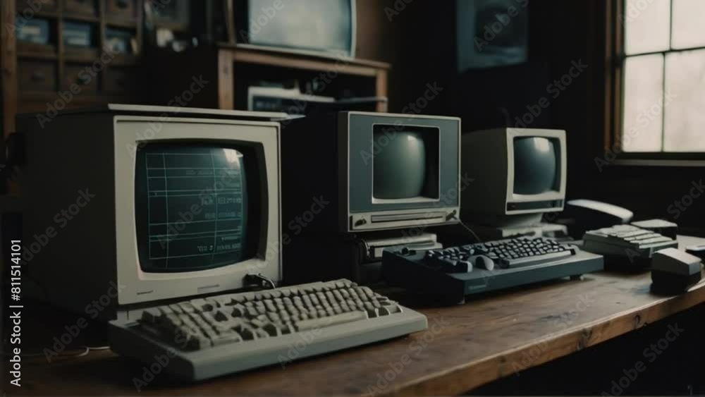 Old computer monitor and mouse, antique pc collection Generative AI Old computer monitor and mouse, antique pc collection Generative AI