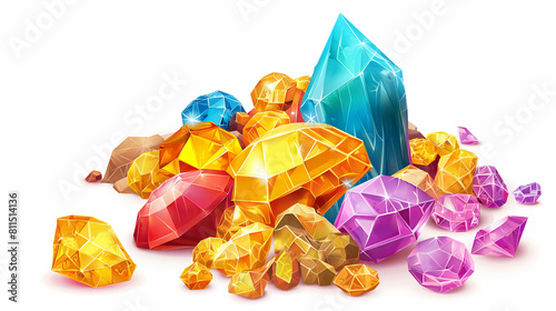 Cartoon vector pile of gold and gems isolation over white background, Illustration