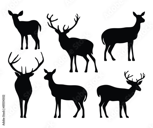 Silhouette deers collection. Vector illustration