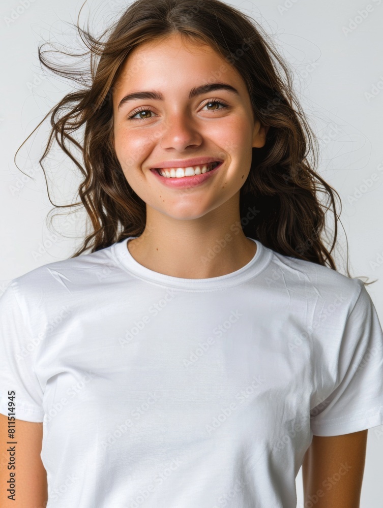 Woman wearing white tshirt mockup created with generative AI