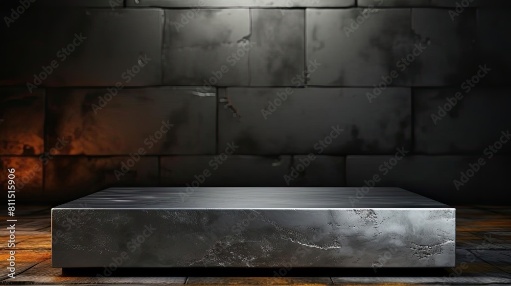 Metal podium product stand or display with blur background and cinematic light Metal podium product stand or display with blur background and cinematic light