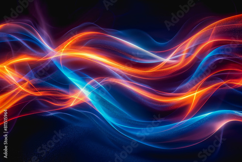 neon light swirls dancing in colorful or pastel with vivid streaks, isolated on a black background. © Jirapong