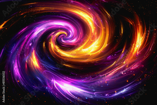 neon light swirls dancing in colorful or pastel with vivid streaks, isolated on a black background.