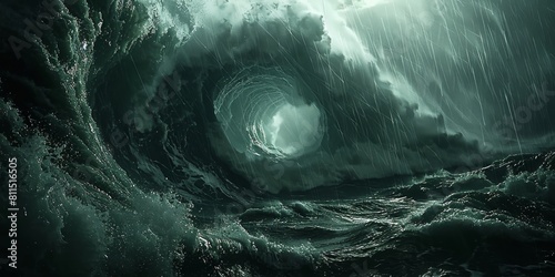 Mysterious Ocean Wave Tunnel with Dark Turbulent Waters