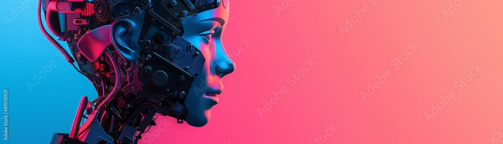 Creative colorful paper art of machine learning featuring cyberpunk color, enhanced with a banner template for best copy space