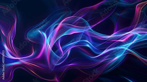 abstract background with colorful glowing curves, dark blue and purple color scheme