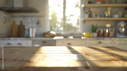 Blurry Kitchen Interior with Clear Tabletop