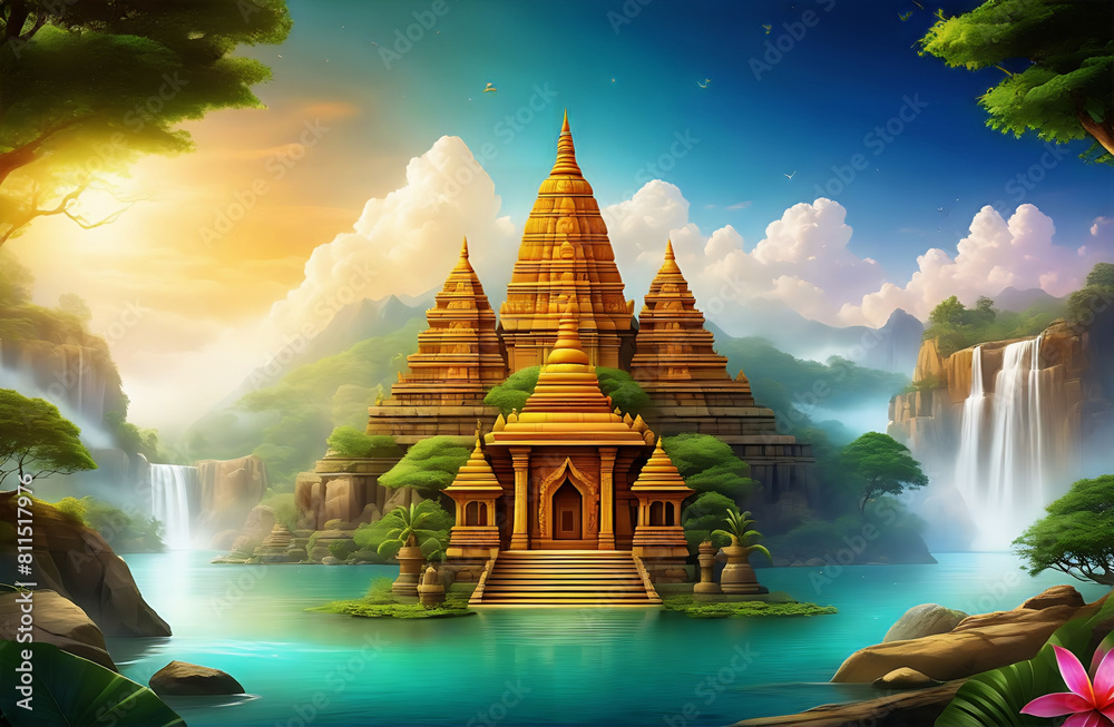 custom made wallpaper toronto digitala painting of a temple with a sunset in the background