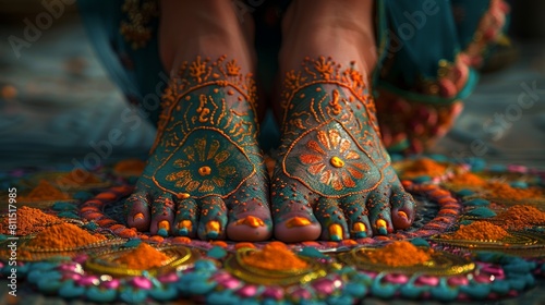 Macro image of a foot with a temporary henna tattoo, emphasizing cultural practices and temporary body art