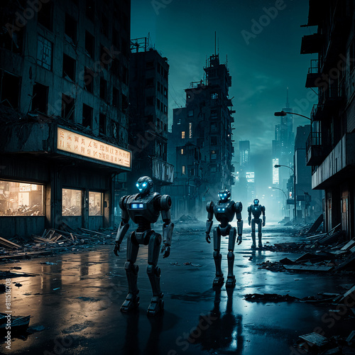 Wallpaper Mural A robot walks in a city without people. Torontodigital.ca