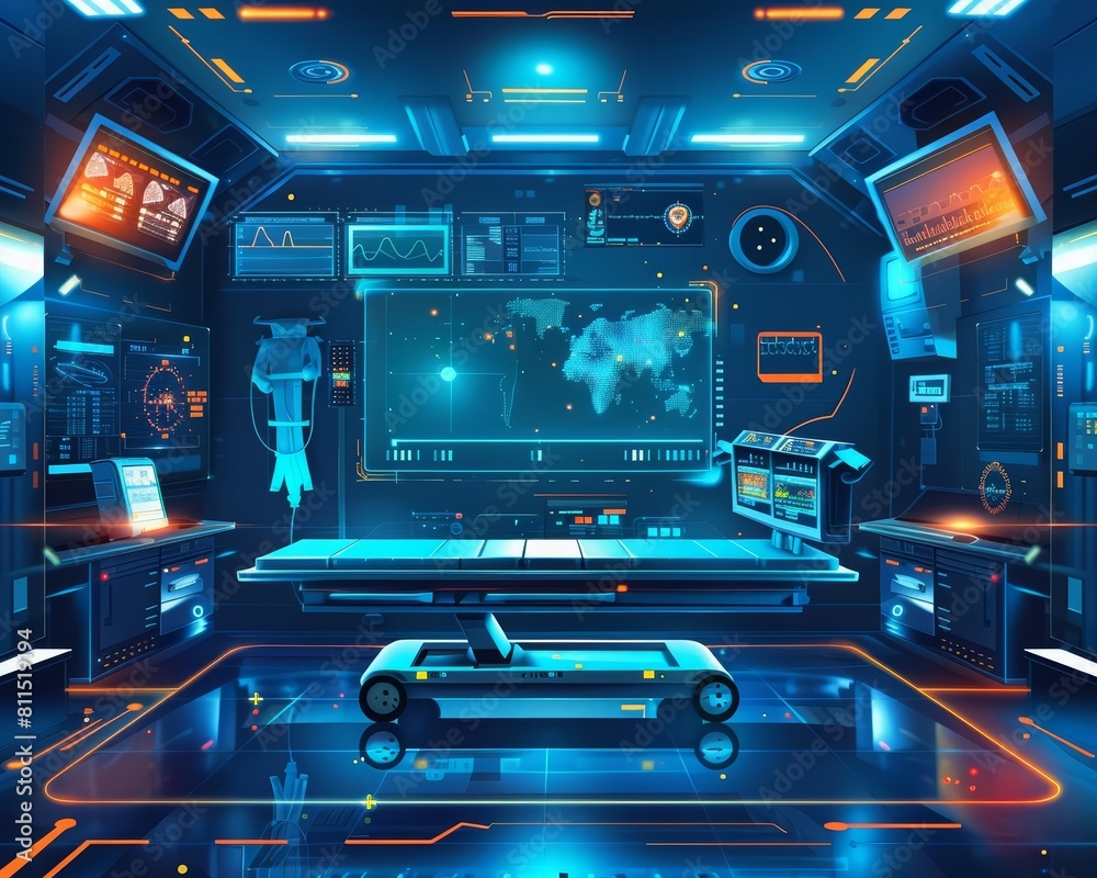 Illustration background HUD neo of an emergency room, colorful banner for advertise