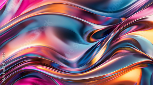 an abstract fluid metallic background with colorful wavy shapes, flowing and waving
