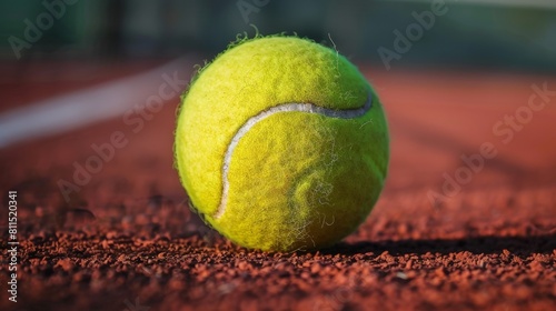 A close up of a tennis ball on a clay court © Sittipol 