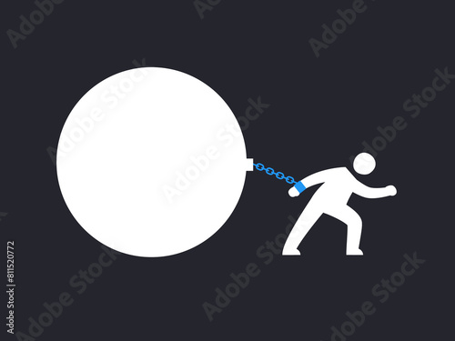 Simple Motivation graphic on dark background. A person shackled with a large ball