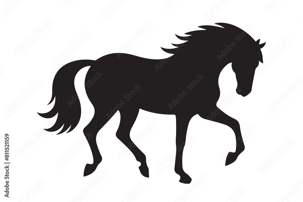 isolated black silhouette of a horse collection, Set of horse silhouette vector. A silhouette of a running horse, horse silhouette vector illustration