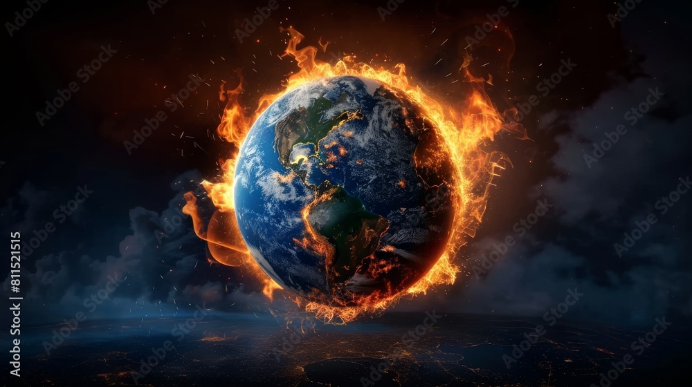 3D Render of Planet Earth Engulfed in Flames: A Hyper-Realistic Depiction of Global Warming and Environmental Crisis, Showing Earth Melting and Burning Against a Dark Background 3D Render of Planet Earth Engulfed in Flames: A Hyper-Realistic Depiction of Global Warming and Environmental Crisis, Showing Earth Melting and Burning Against a Dark Background