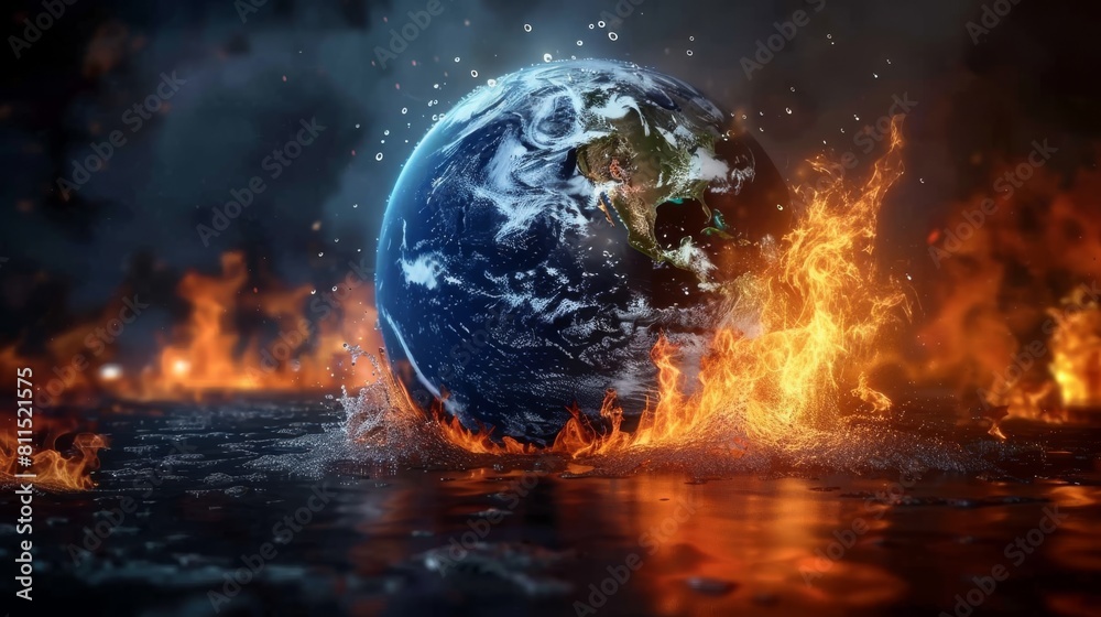 3D Render of Planet Earth Engulfed in Flames: A Hyper-Realistic Depiction of Global Warming and Environmental Crisis, Showing Earth Melting and Burning Against a Dark Background 3D Render of Planet Earth Engulfed in Flames: A Hyper-Realistic Depiction of Global Warming and Environmental Crisis, Showing Earth Melting and Burning Against a Dark Background