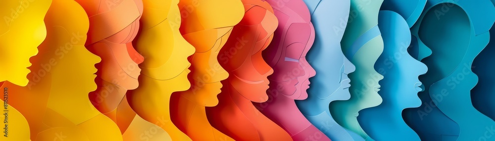 Trendy art paper collage design of stakeholder engagement, shown in solid colors, integrated into a colorful banner