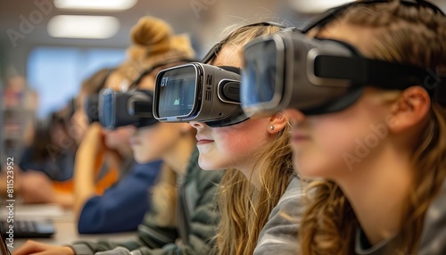 A group of students collaborating on a virtual reality project using 5Genabled devices, enhancing their learning experience © Nawarit