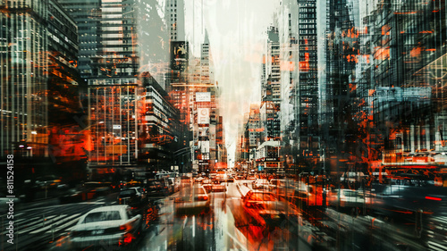 double exposure of cityscape and street view and people .