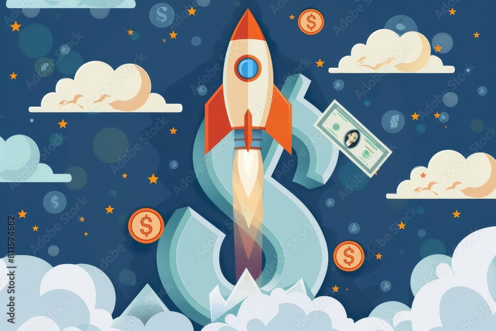 A stylized infographic of a rocket taking off from a dollar sign, symbolizing financial success A stylized infographic of a rocket taking off from a dollar sign, symbolizing financial success