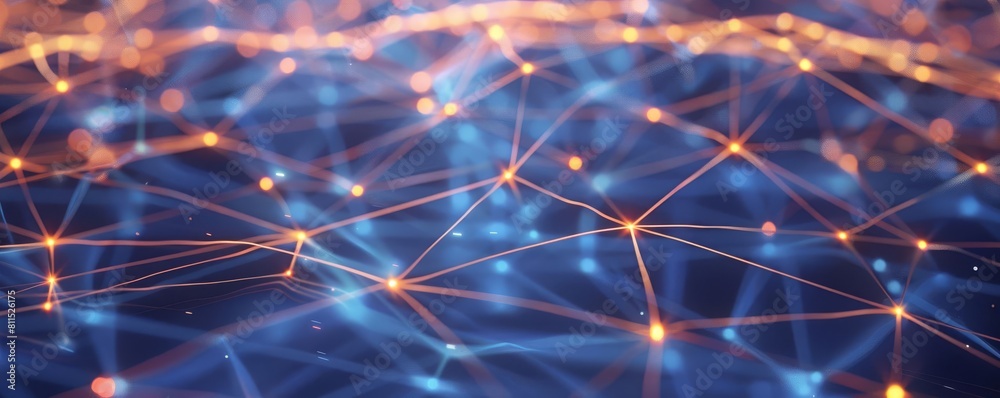 Fototapeta premium An abstract visual representation of a virtual network connecting remote workers through glowing lines and digital signals