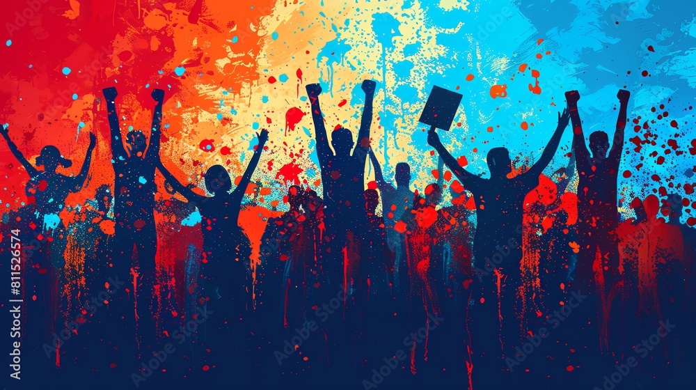 Artistic interpretation of the power of the people in an American election, using abstract forms and emotive colors to express unity and strength Artistic interpretation of the power of the people in an American election, using abstract forms and emotive colors to express unity and strength