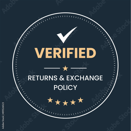 Verified Returns & Exchange policy badge, Returns policy logo design, verified logo, verified icon