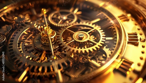 An artistic image of golden gears turning inside a clock, representing efficient revenue cycles