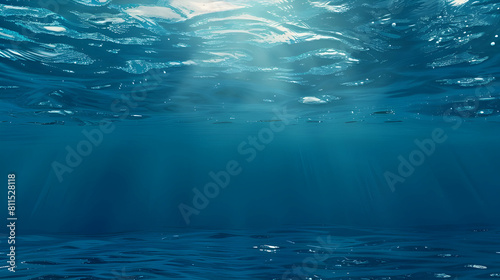 banner for every peaceful ocean day, underwater world, sun breaking through the water surface