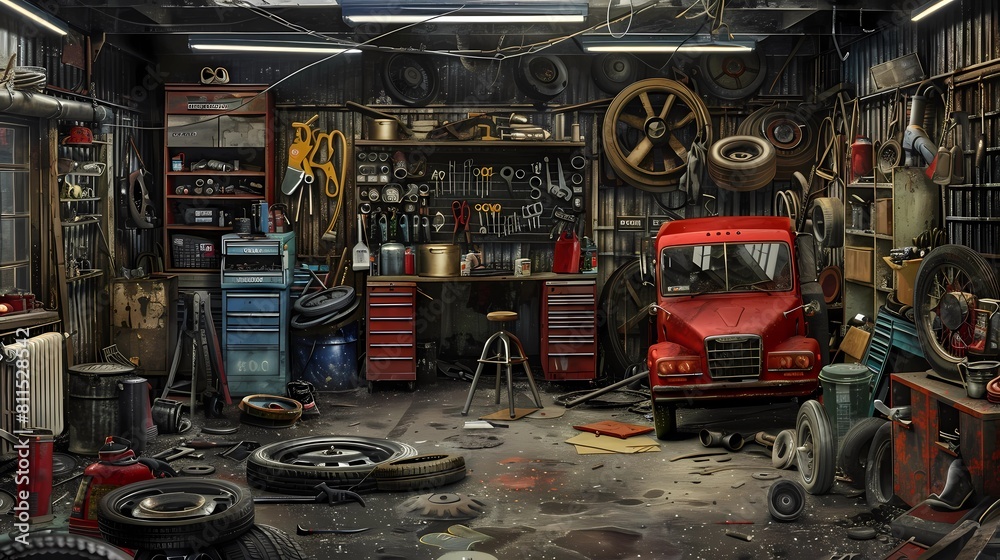 Abandoned car workshop with a lot of tools, Generative AI illustrations ...