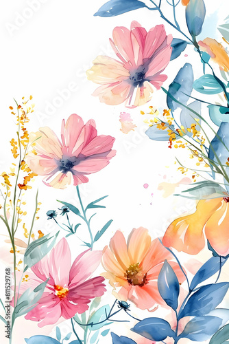floral print of multi-colored flowers on a white background © Elena