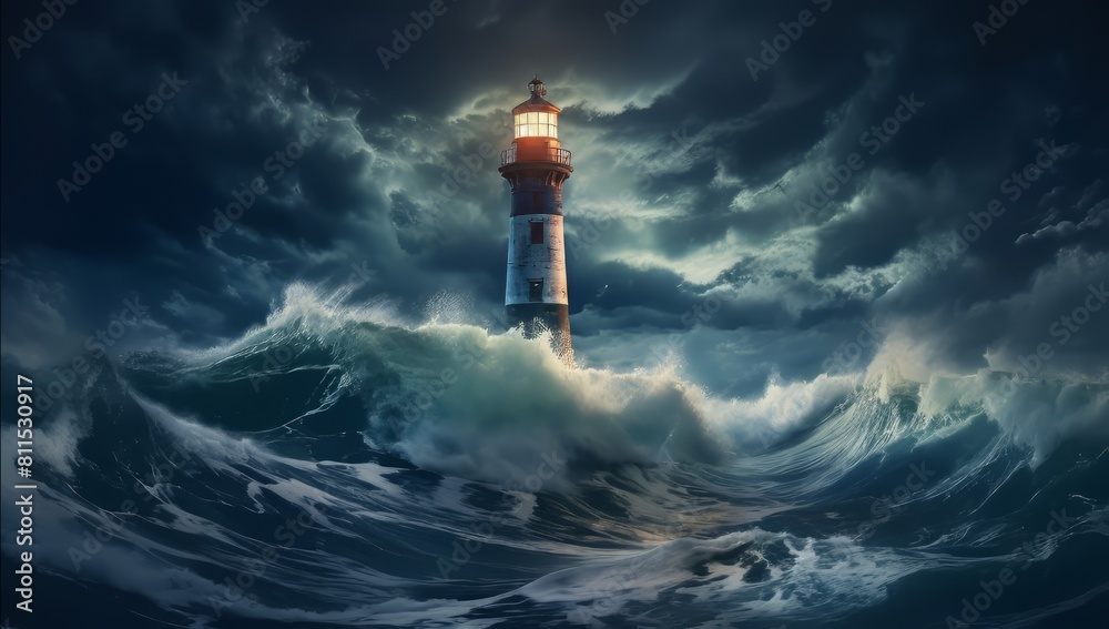 Luminescent Guardians Lighthouse and Waves in Time-lapse
