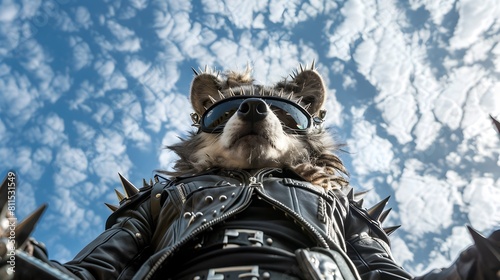 Fierce Furry Anthro Limur in Spiked Sunglasses and Leather Biker Outfit in Gritty Rock and Roll Photography Composition Generative ai photo