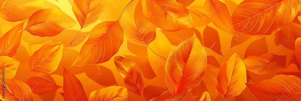 orange leaf background with a lot of yellow flowers