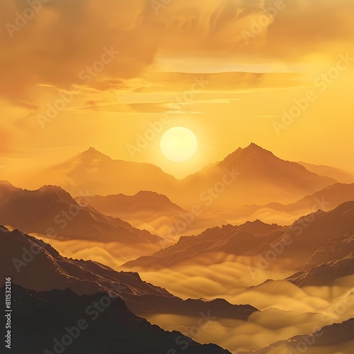Golden Sunrise over Misty Mountains A Symbol of Hope and New Beginnings photo
