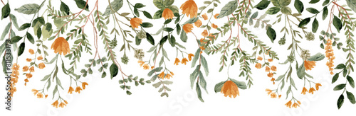 yellow orange green floral watercolor border